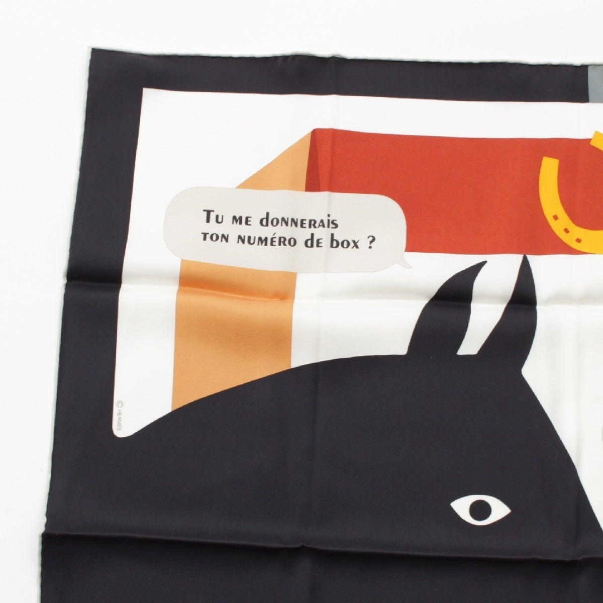 HERMES 23-24 years Carre 70 silk IS THIS A LOVE STORY scarf Horse Illustration multicolor