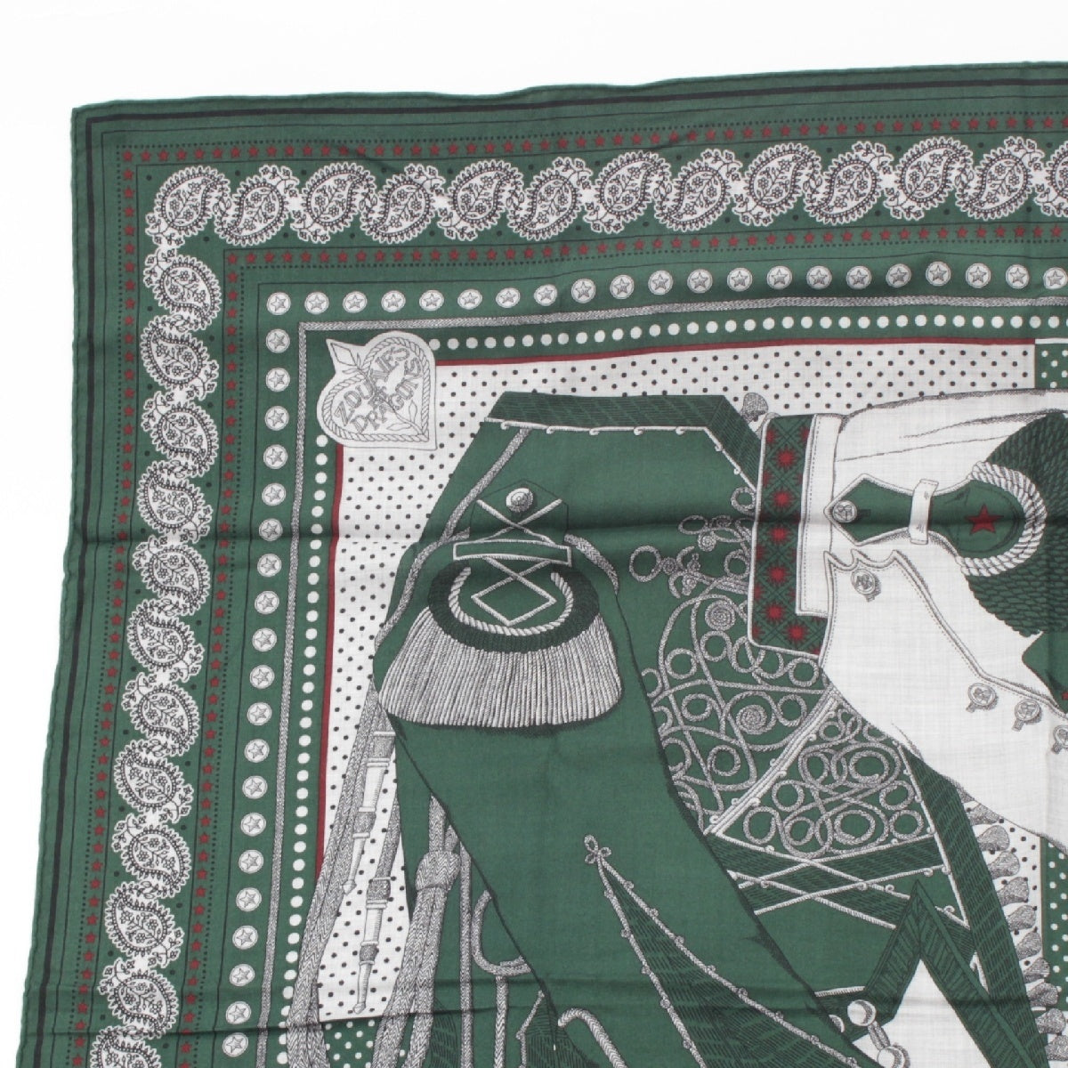 HERMES Calegean 140 cashmere silk Zouaves and Dragons Large Bandana scarf Paisley Pattern Stole Shawl green