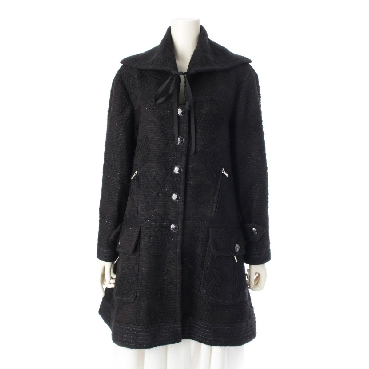 CHANEL lame coat Jacket P47025V34989 black 38