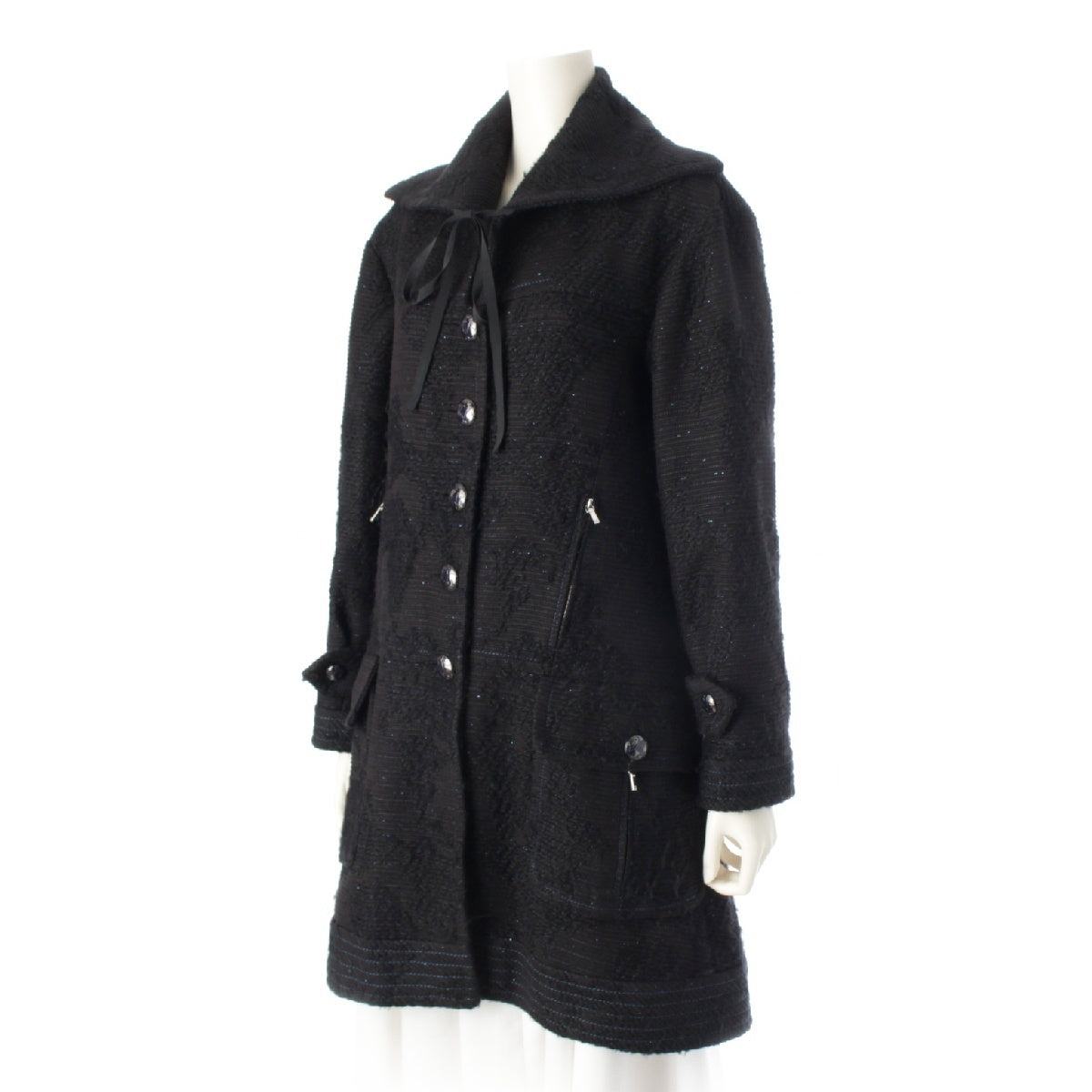 CHANEL lame coat Jacket P47025V34989 black 38
