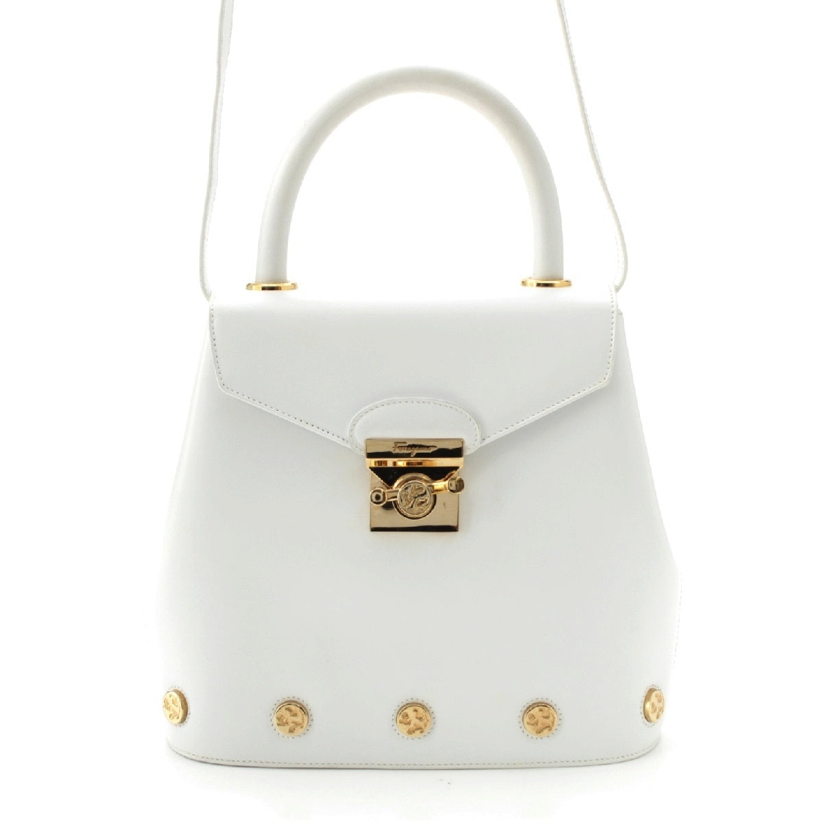 Salvatore Ferragamo Heel Pumps Motif 2WAY Shoulder Handbag DQ-21 7188 white