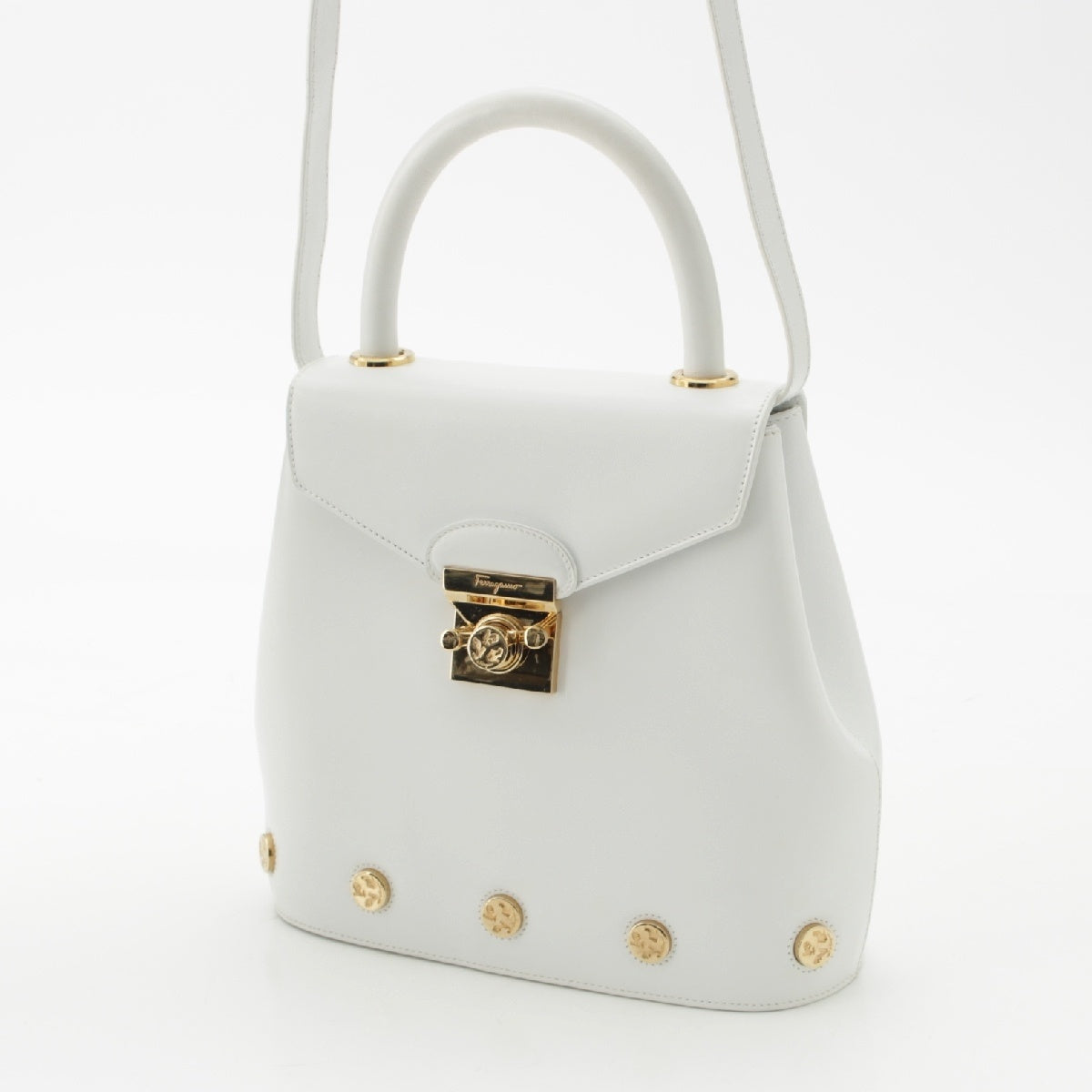 Salvatore Ferragamo Heel Pumps Motif 2WAY Shoulder Handbag DQ-21 7188 white