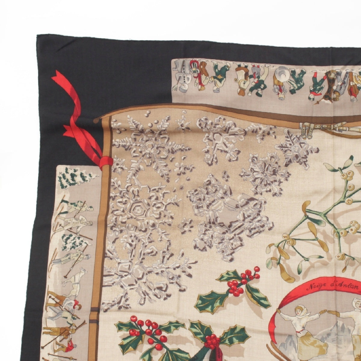 HERMES Calegean 140 Cashmere x silk Neige d'Antan Last Year's Snow Large scarf Stall shawl Beige x black