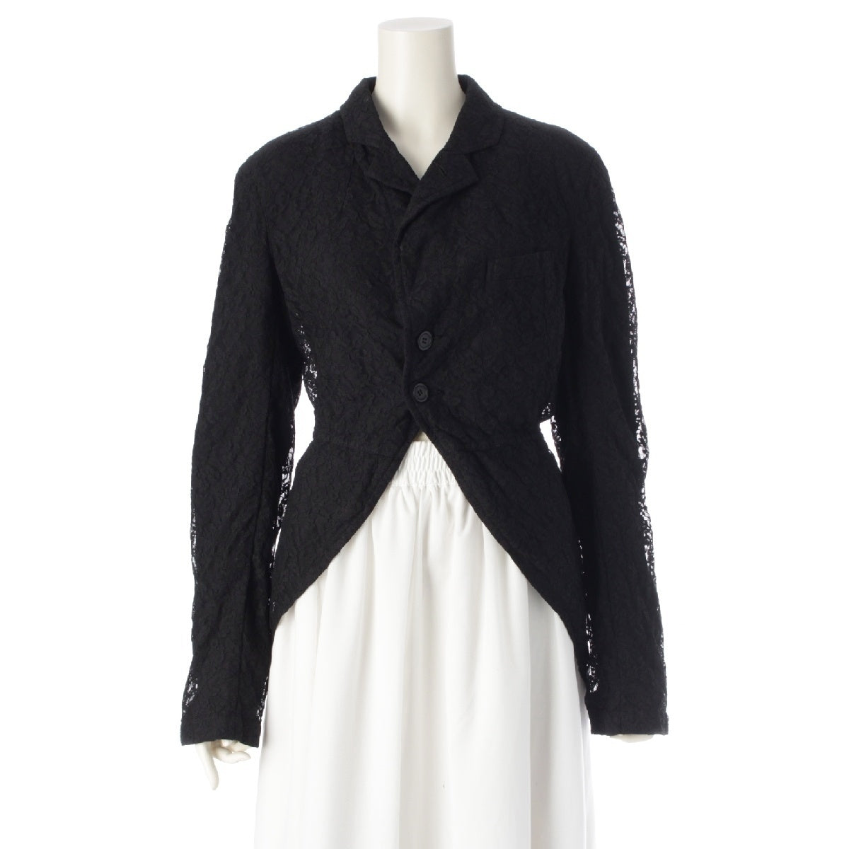 BLACK COMME des GARCONS Polyester Shrinkage Product dyed swallowtail long lace tailored jacket Shirt tops 1K-J013 black S