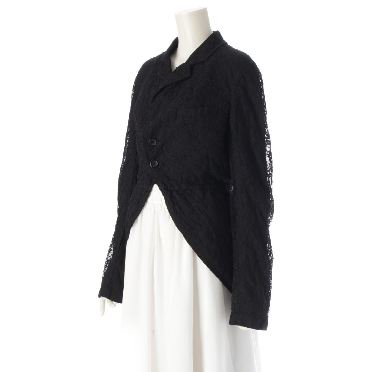 BLACK COMME des GARCONS Polyester Shrinkage Product dyed swallowtail long lace tailored jacket Shirt tops 1K-J013 black S