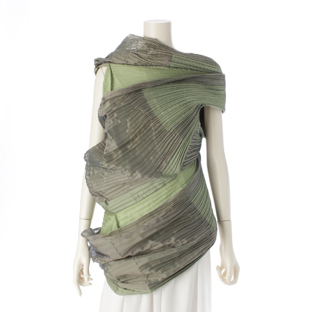 ISSEY MIYAKE FETE Pleated Transformed 3D Sleeveless tops Cut and sewn blouse  IM92FJ246 Bicolor Green Khaki 2