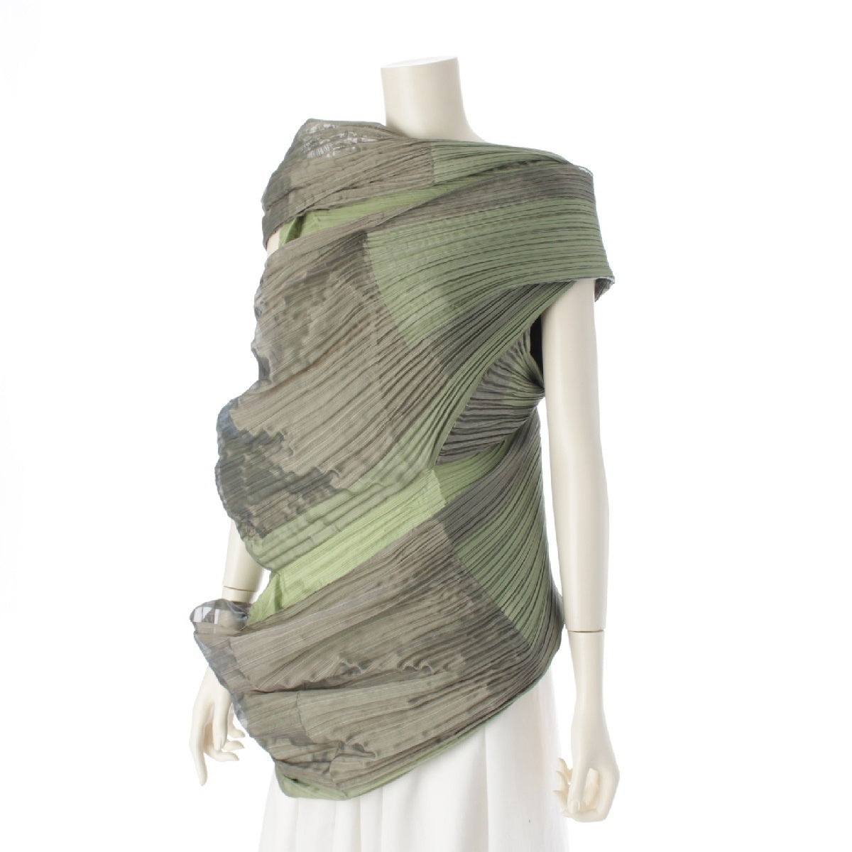ISSEY MIYAKE FETE Pleated Transformed 3D Sleeveless tops Cut and sewn blouse  IM92FJ246 Bicolor Green Khaki 2