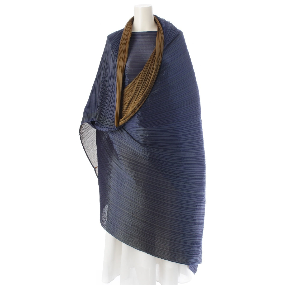 ISSEY MIYAKE polyester Deformation Stall Pleated Poncho Bicolor Navy Yellow Gradient Color