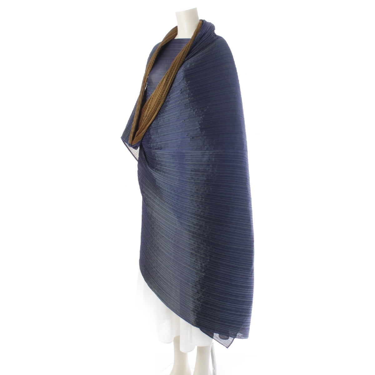 ISSEY MIYAKE polyester Deformation Stall Pleated Poncho Bicolor Navy Yellow Gradient Color