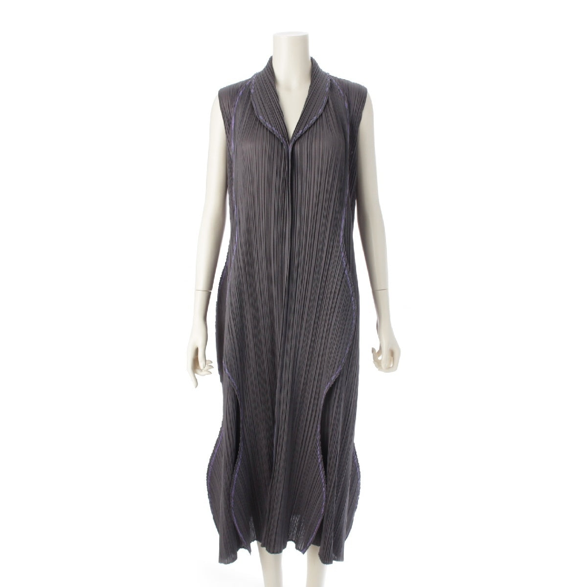 PLEATS PLEASE ISSEY  Round circle color stitch trim one piece Variation Sleeveless Dress PP81-JH707 gray 4