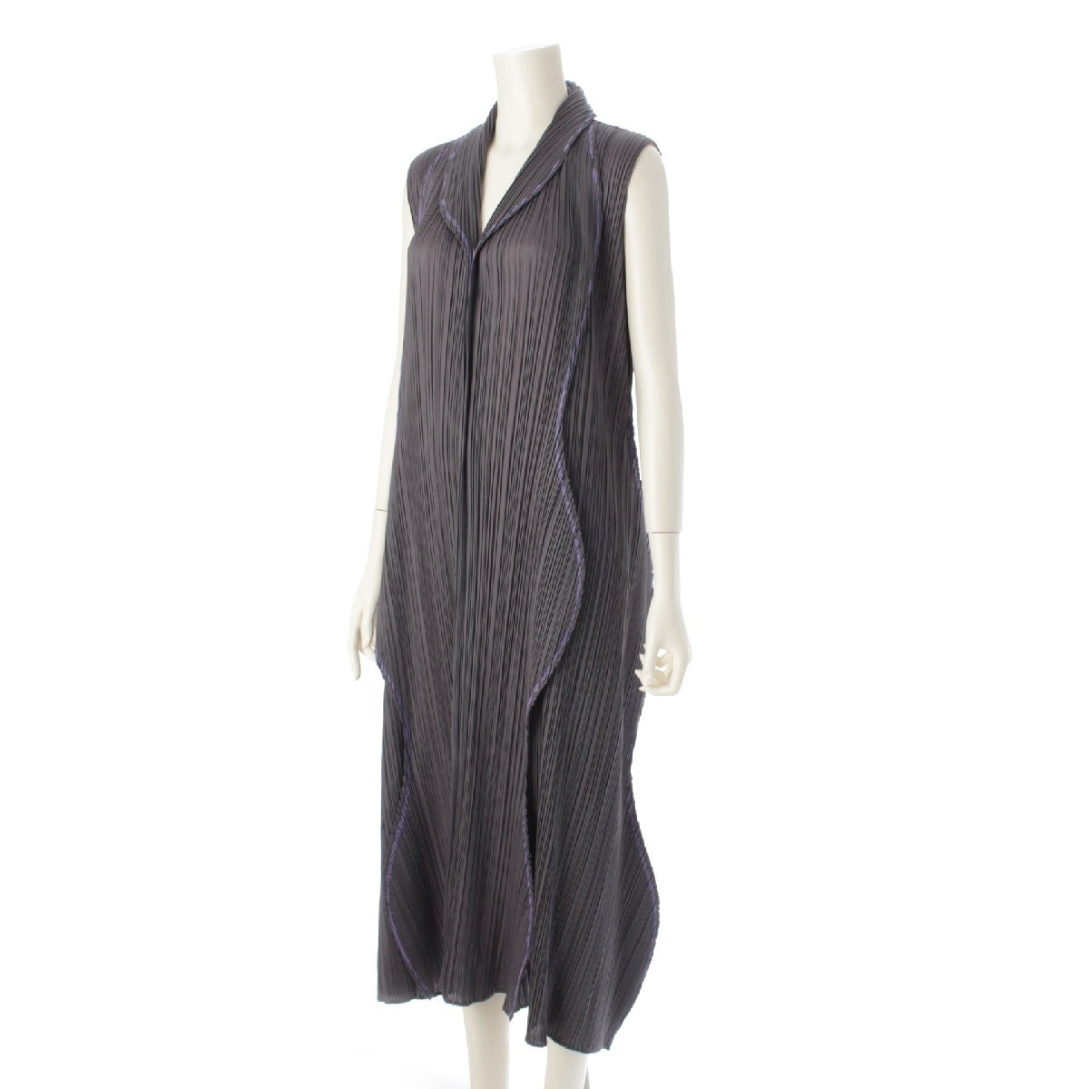 PLEATS PLEASE ISSEY  Round circle color stitch trim one piece Variation Sleeveless Dress PP81-JH707 gray 4