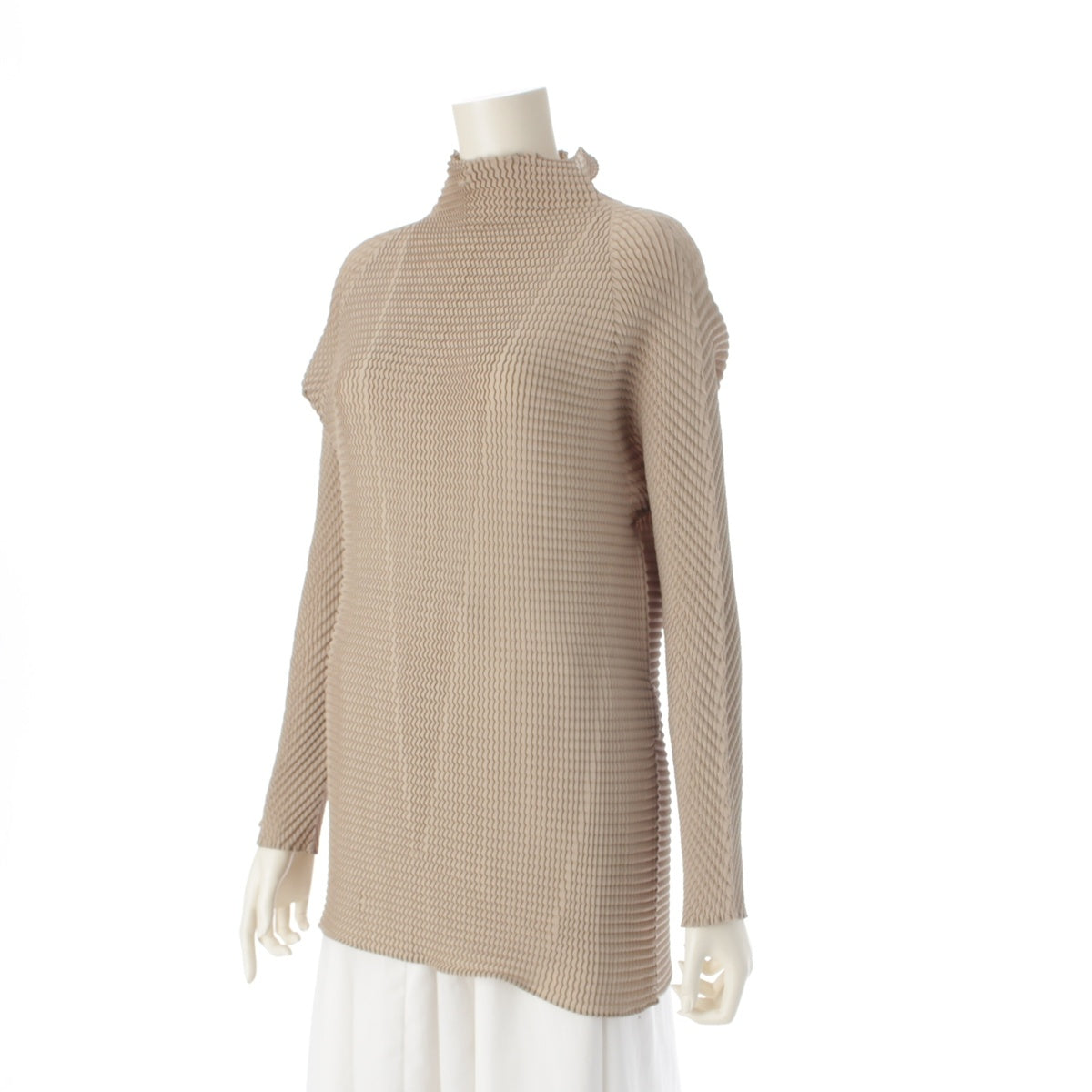 ISSEY MIYAKE Concave Pleated Bottleneck Long Sleeve Cut tops IM94-FJ636 beige M