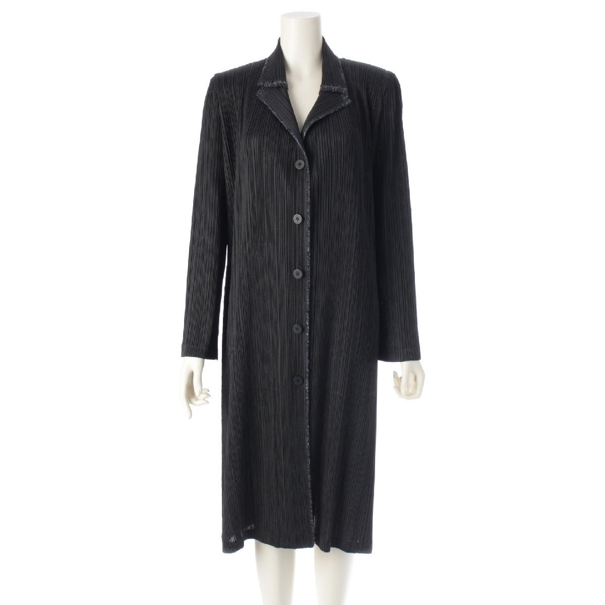 PLEATS PLEASE ISSEY  Shaggy Trim Shoulder Pad Long coat outer PP41-JA405 black 3
