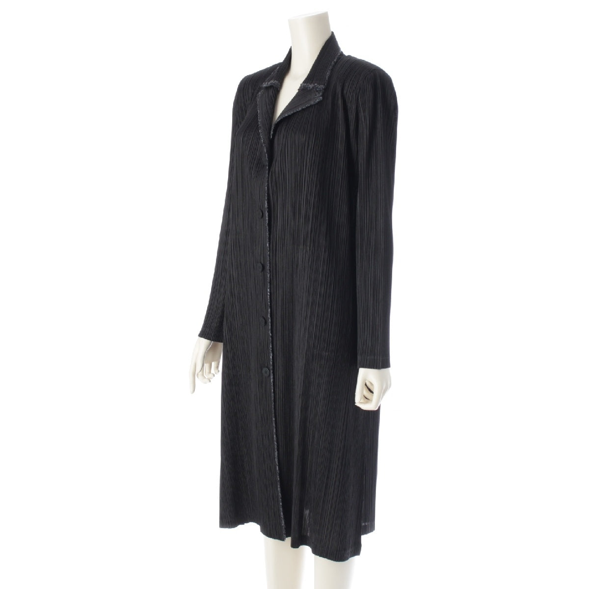 PLEATS PLEASE ISSEY  Shaggy Trim Shoulder Pad Long coat outer PP41-JA405 black 3