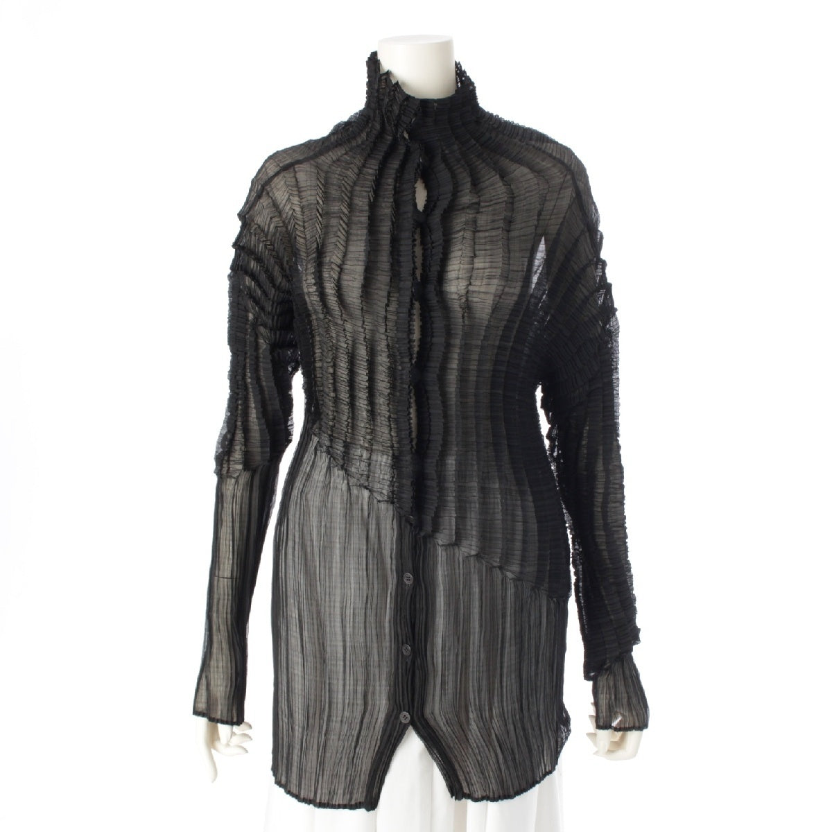 ISSEY MIYAKE Pleated Bias Switching See-through cardigan Tops outer IM03FJ802 black 2