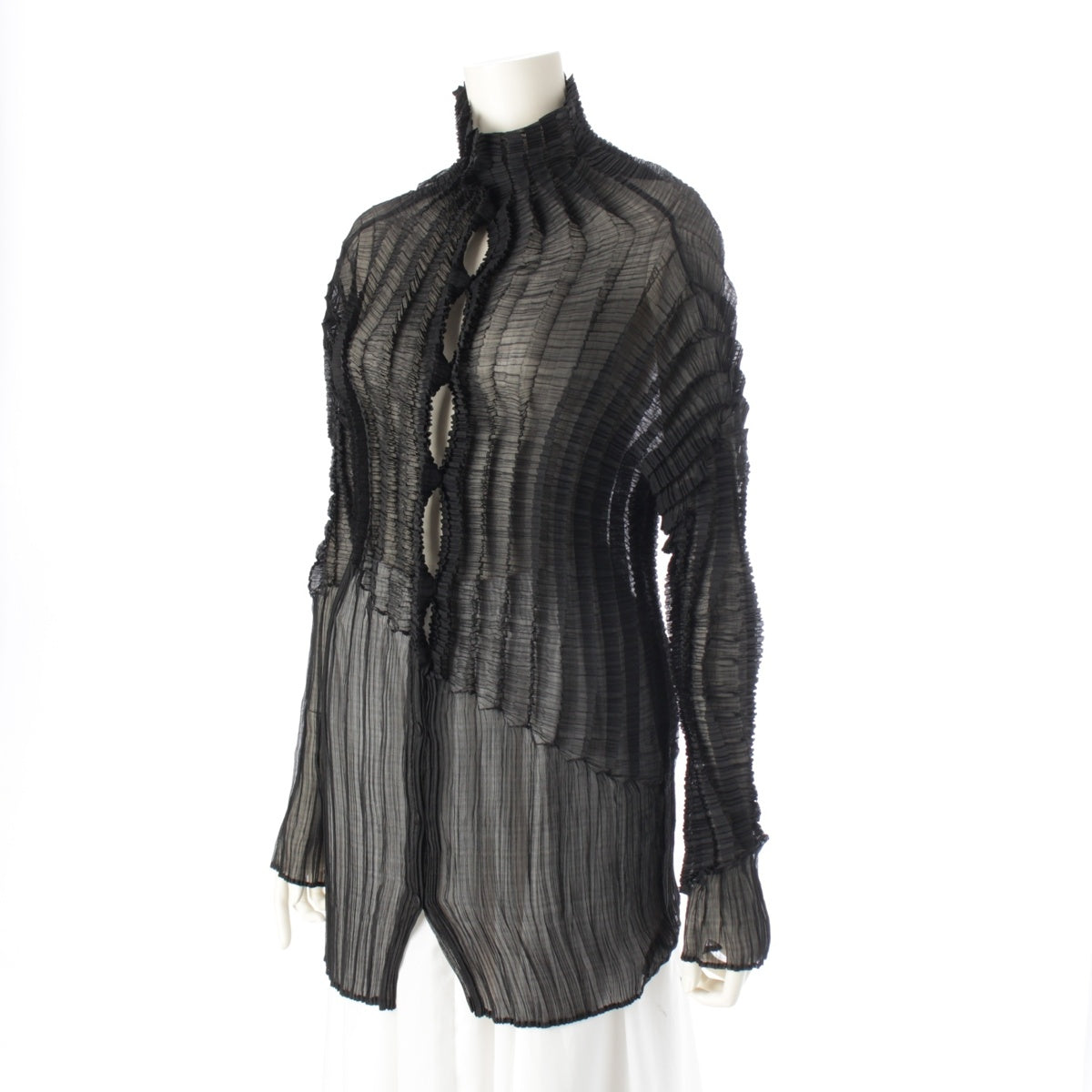 ISSEY MIYAKE Pleated Bias Switching See-through cardigan Tops outer IM03FJ802 black 2