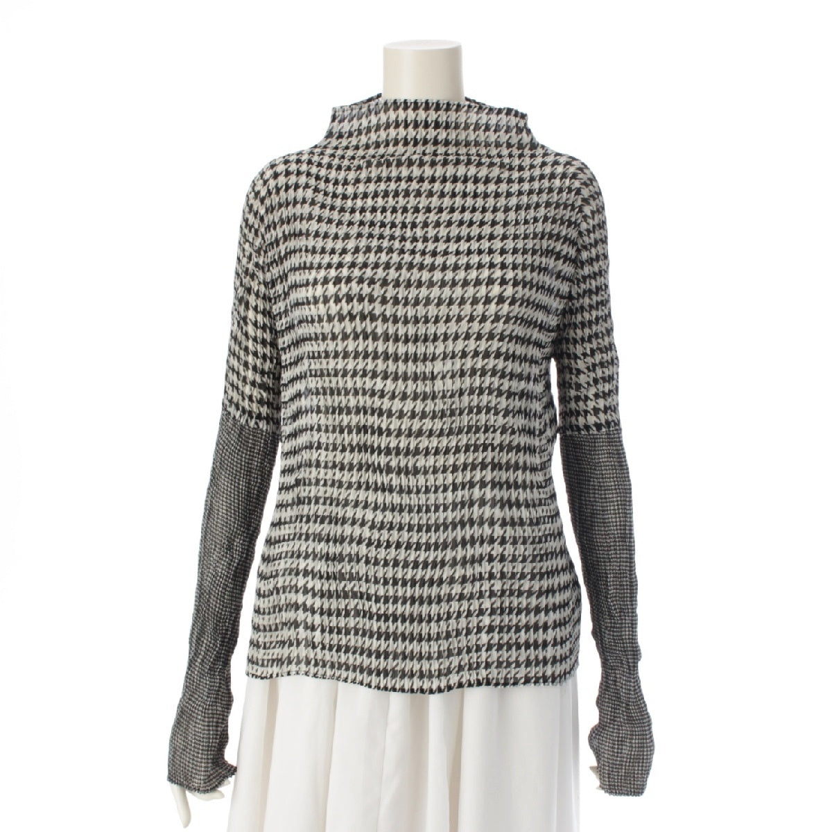 ISSEY MIYAKE Vintage Houndstooth Pattern Twisted Bottleneck Cut tops IM13FJ753 Black x white 2