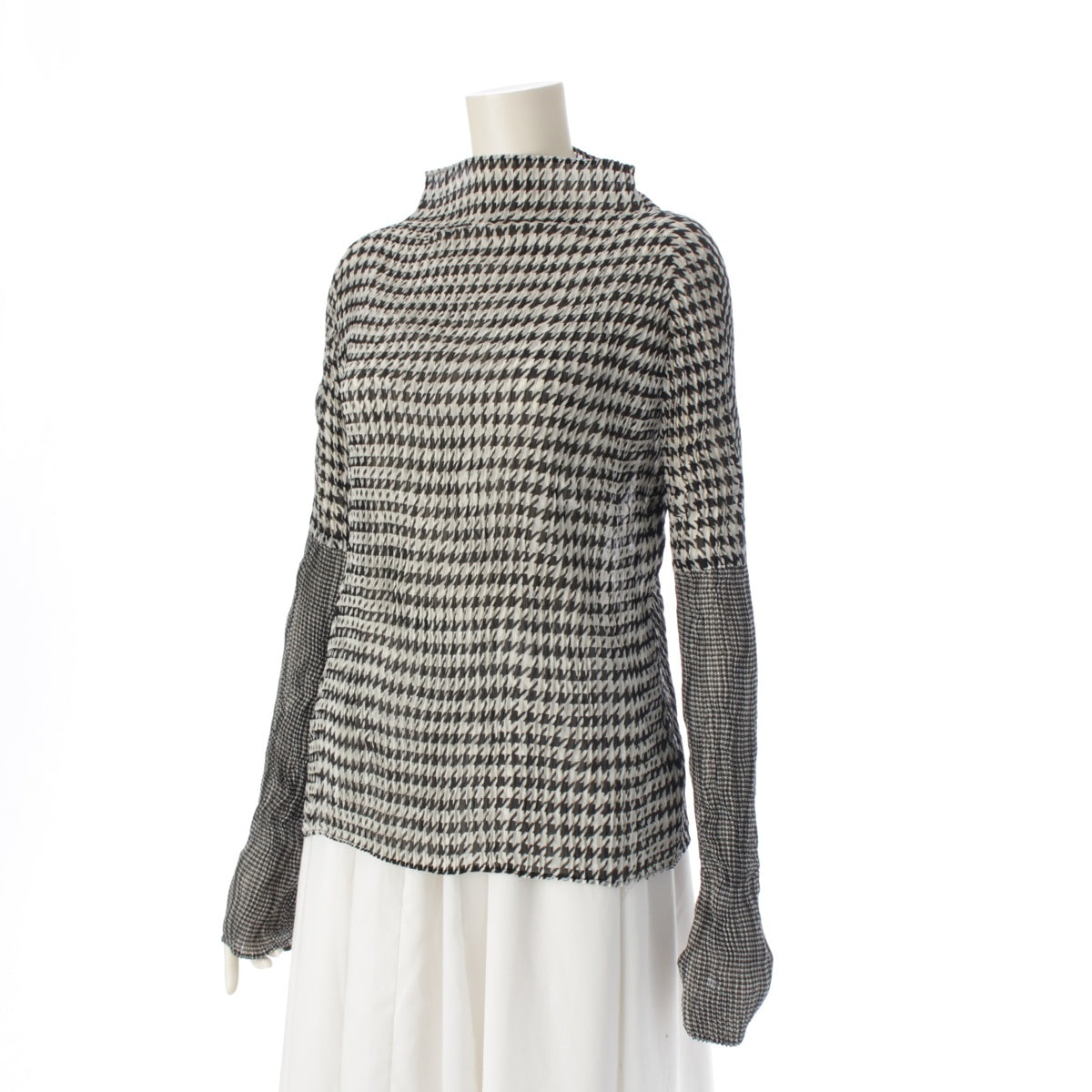 ISSEY MIYAKE Vintage Houndstooth Pattern Twisted Bottleneck Cut tops IM13FJ753 Black x white 2