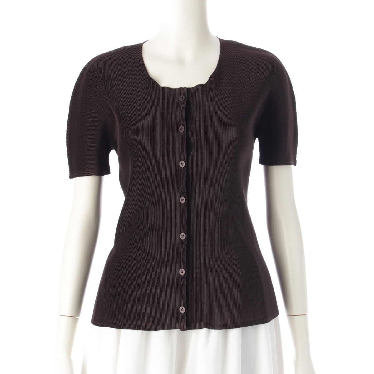 PLEATS PLEASE ISSEY  Short sleeve cardigan blouse tops PP21-FO108 Dark brown 3