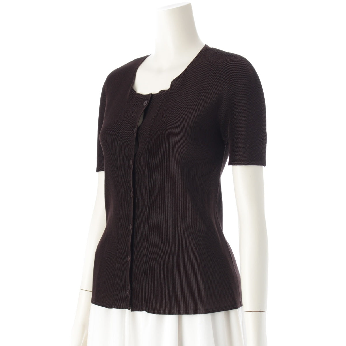PLEATS PLEASE ISSEY  Short sleeve cardigan blouse tops PP21-FO108 Dark brown 3
