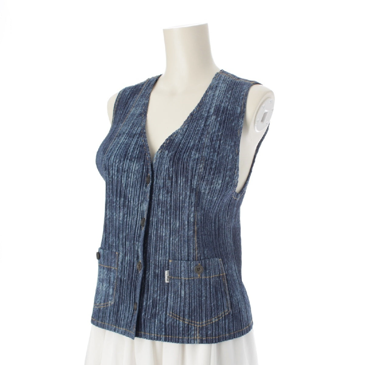 PLEATS PLEASE ISSEY  denim transfer Best Tops Sleeveless Jackets Gilets PP53-JE513 Indigo blue 3