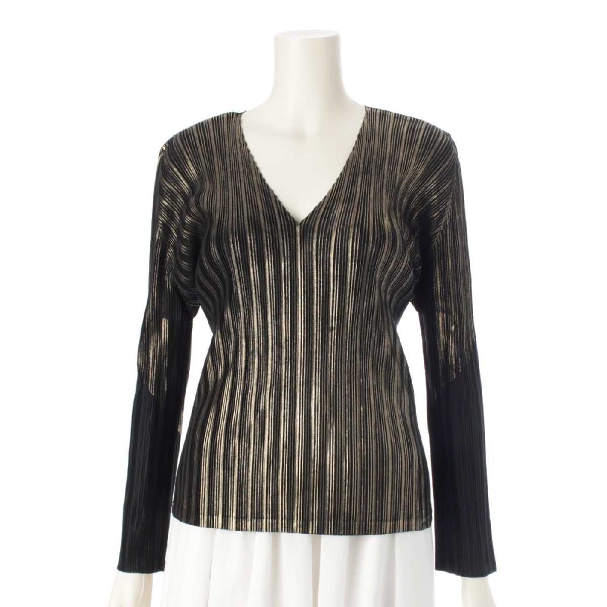 PLEATS PLEASE ISSEY  Foil Print V-Neck tops Cut PP03-FK353 Black gold 3