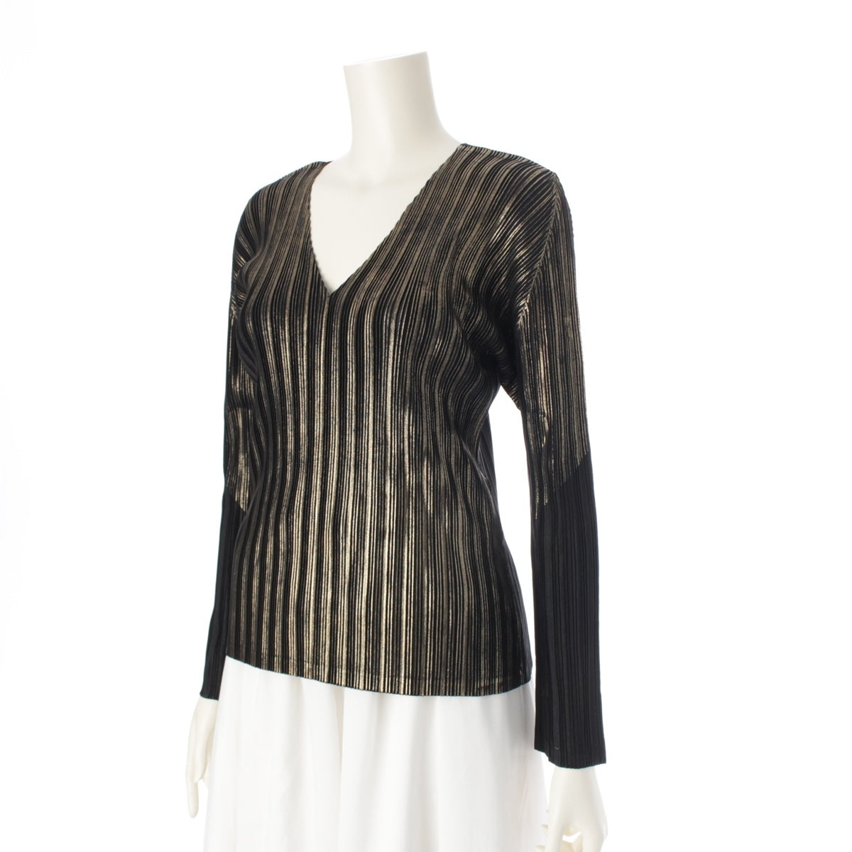 PLEATS PLEASE ISSEY  Foil Print V-Neck tops Cut PP03-FK353 Black gold 3