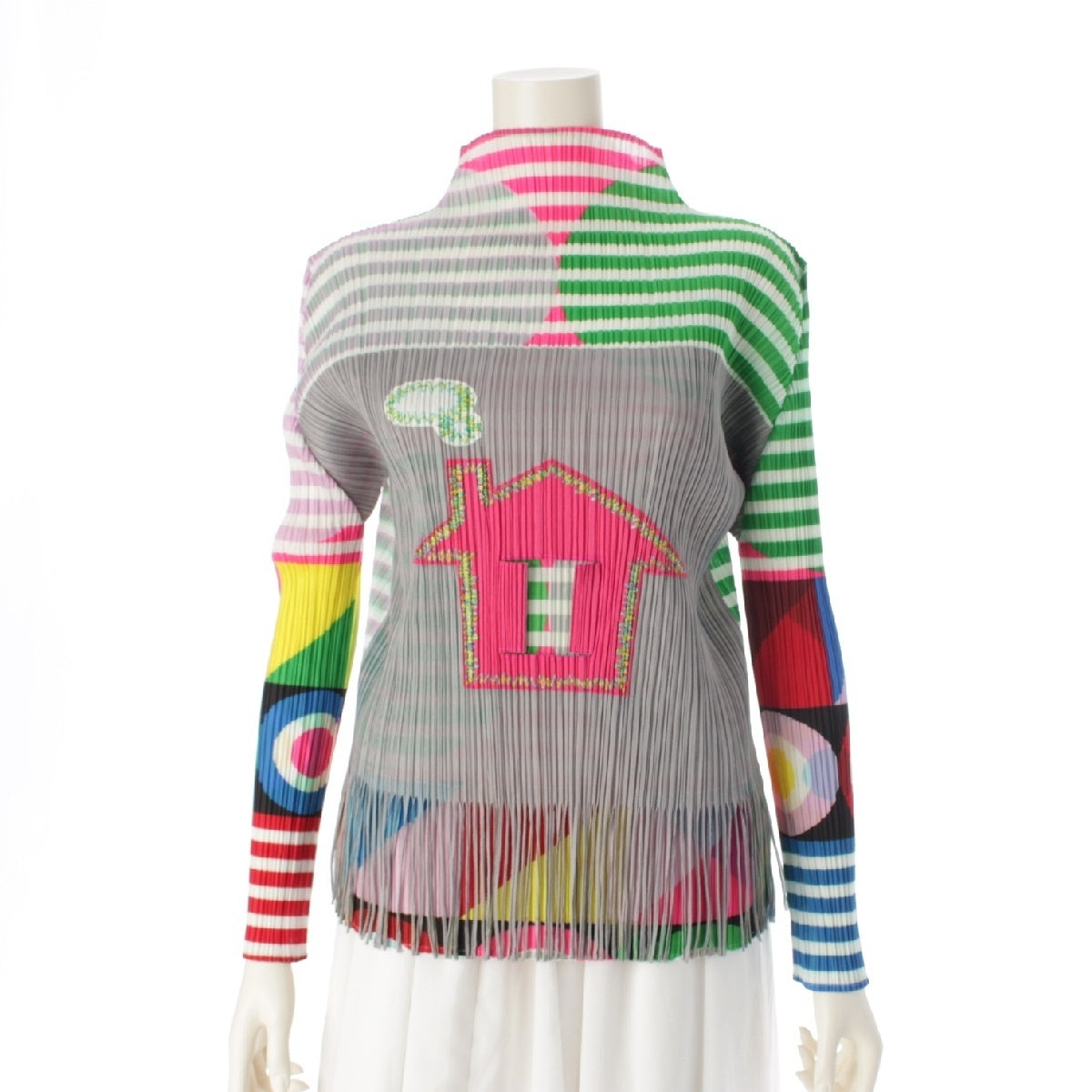 PLEATS PLEASE ISSEY Fringe, Family Pattern, Transformed, Bottle Neck, Long Sleeve Cut tops PP71-JK573 multicolor 3
