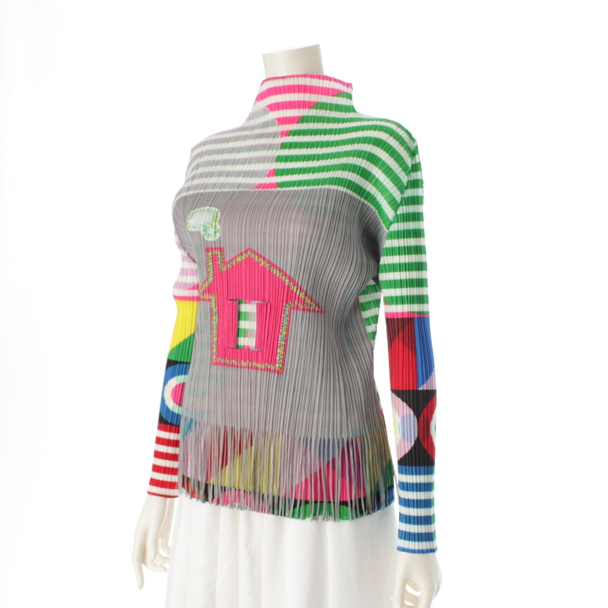 PLEATS PLEASE ISSEY Fringe, Family Pattern, Transformed, Bottle Neck, Long Sleeve Cut tops PP71-JK573 multicolor 3