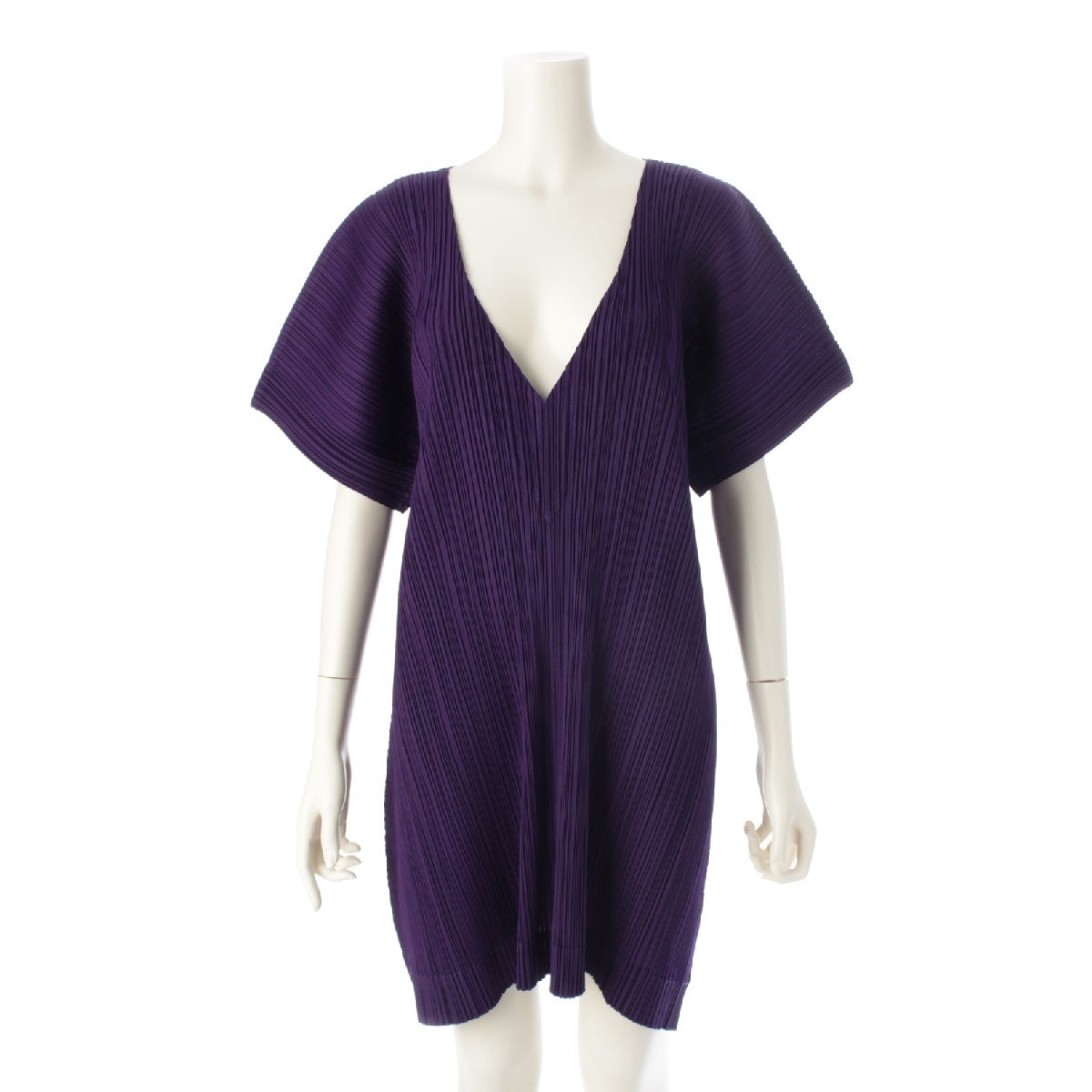 PLEATS PLEASE ISSEY  V-neck short sleeve one piece tunic mini dress PP83-JK182 purple 4