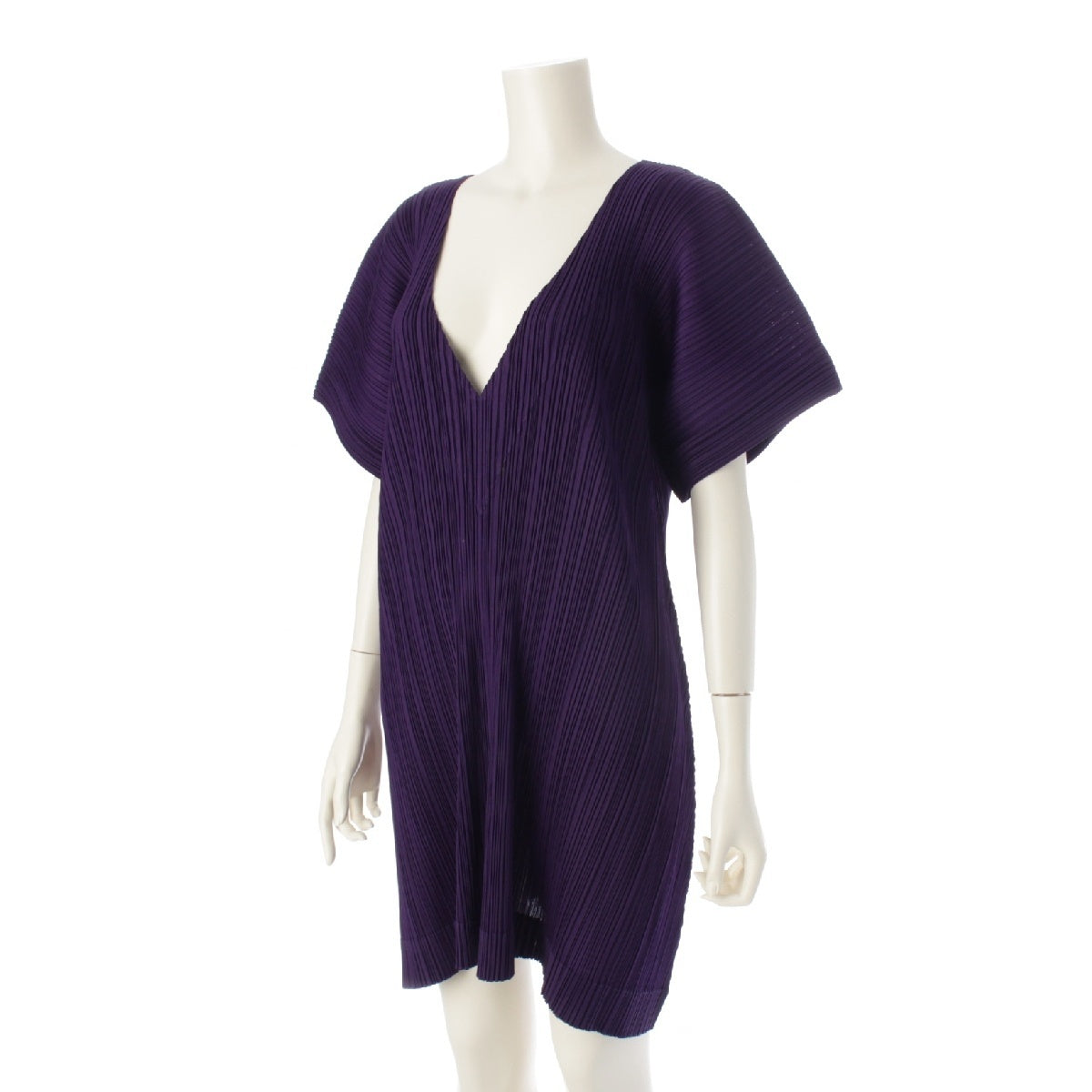 PLEATS PLEASE ISSEY  V-neck short sleeve one piece tunic mini dress PP83-JK182 purple 4
