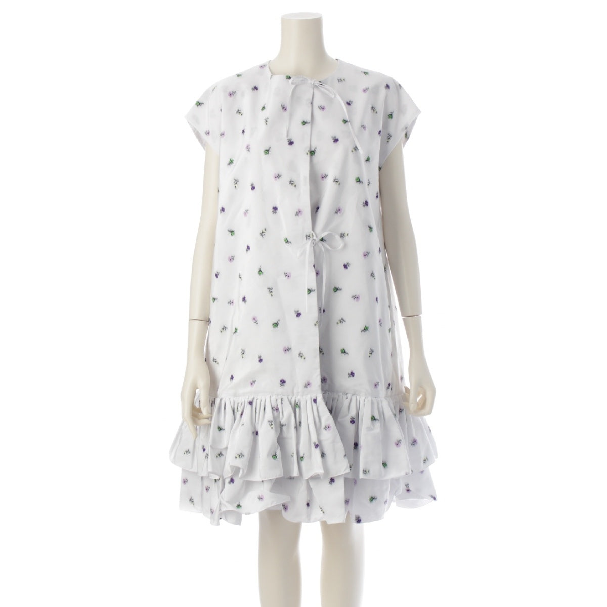 Drawer Flower Pattern Jacquard Peplum Ruffle Gathered one piece 6521-299-1062 White x Multicolor