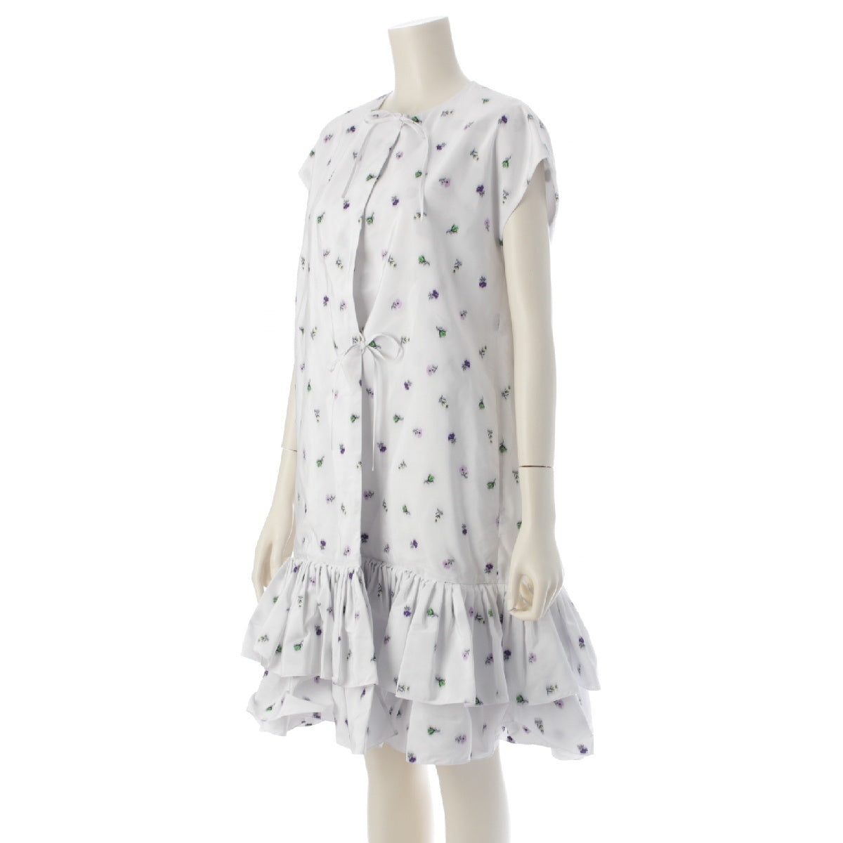 Drawer Flower Pattern Jacquard Peplum Ruffle Gathered one piece 6521-299-1062 White x Multicolor