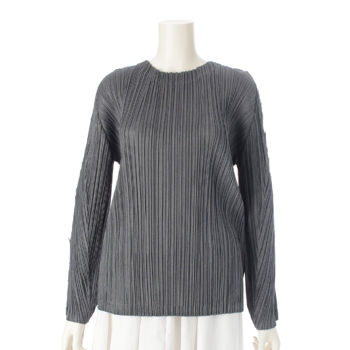 PLEATS PLEASE ISSEY  polyester Jagged cut-off design Long sleeve crew neck tops PP23-JL662  Heather gray Dark gray 4