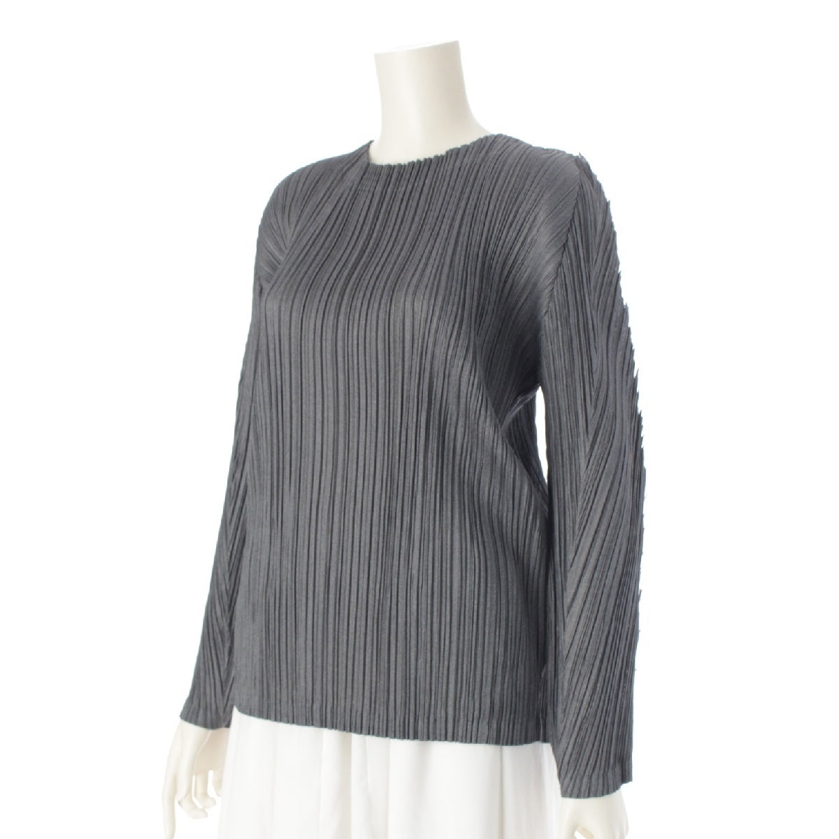 PLEATS PLEASE ISSEY  polyester Jagged cut-off design Long sleeve crew neck tops PP23-JL662  Heather gray Dark gray 4