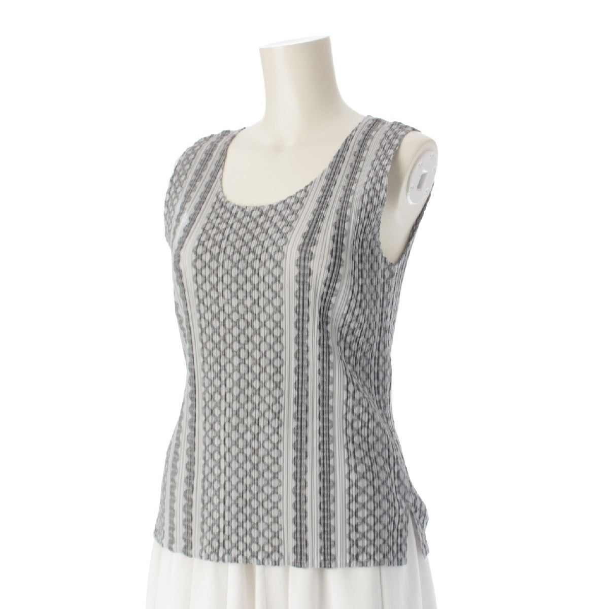 PLEATS PLEASE ISSEY  Geometric Pattern ChainPattern All-over Print Sleeveless Tank top tops PP73-JK481 gray 3