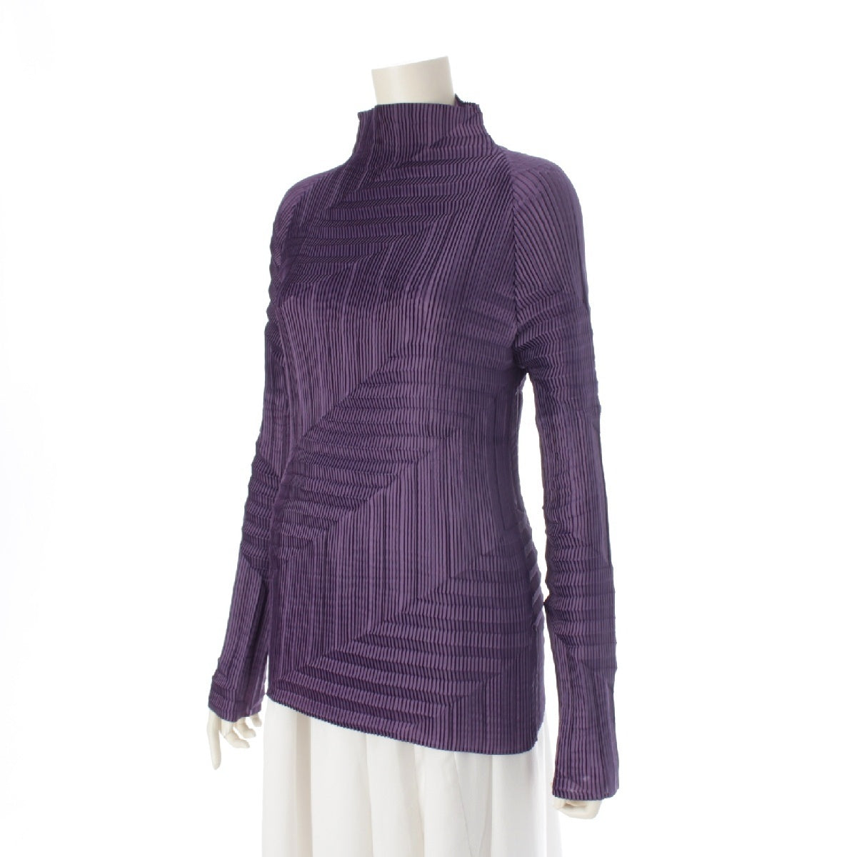 PLEATS PLEASE ISSEY  polyester Square Pleated, Transformed Pleated, Bottle Neck, High Neck, Long Sleeve Cut tops IM01 FJ303 purple 2