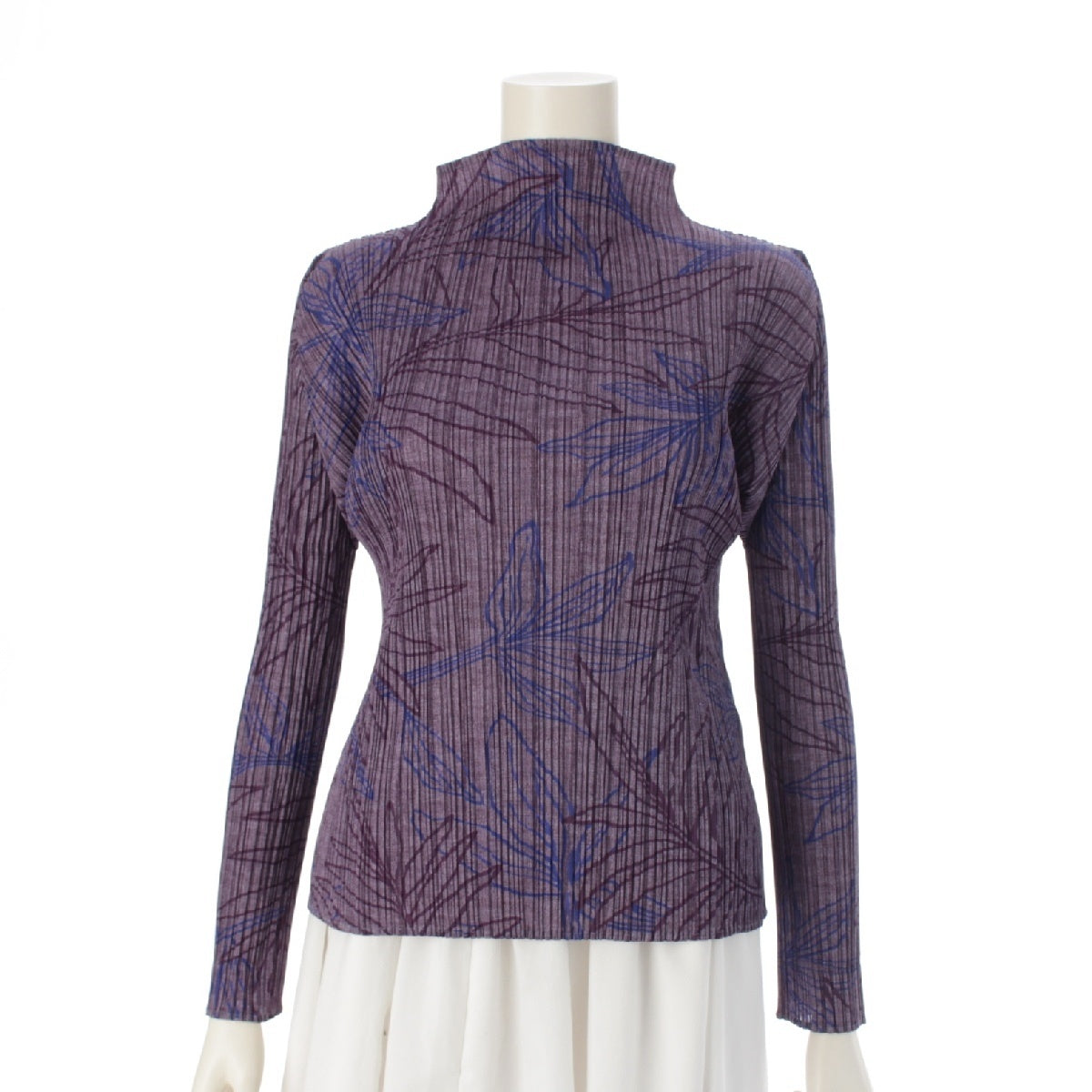 PLEATS PLEASE ISSEY  polyester Plant pattern Long sleeves Bottle neck High neck Cut tops PP51-JK921 Purple blue 3