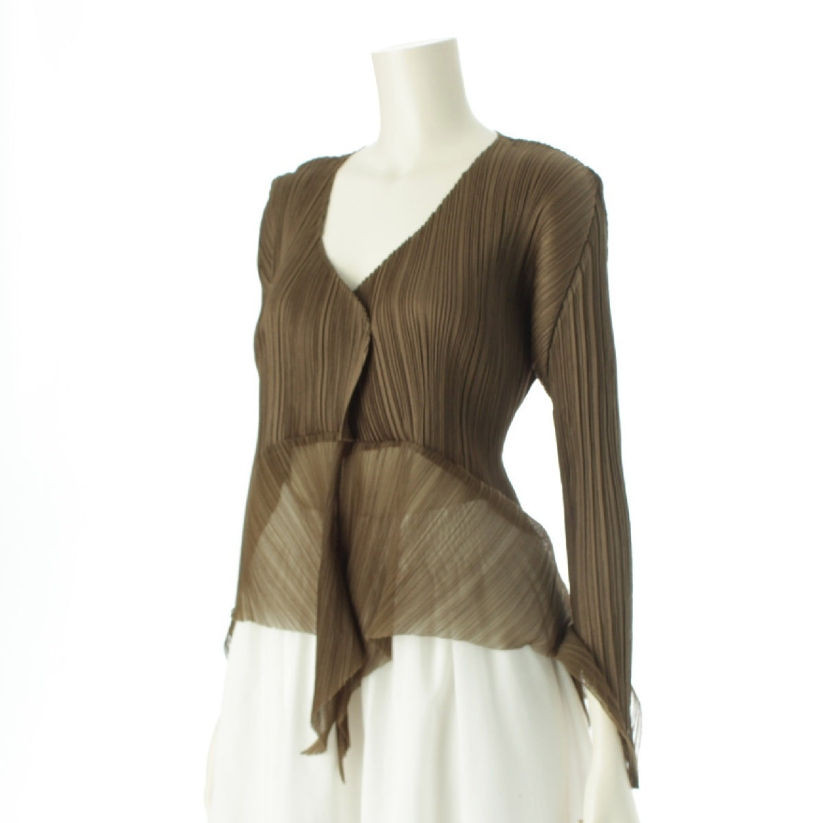 PLEATS PLEASE ISSEY  polyester Deformed cardigan with sheer mesh cardigan Long sleeve top PP61-J0614 khaki 3