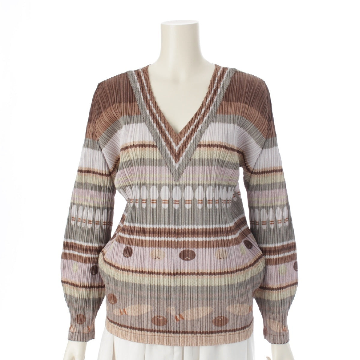 PLEATS PLEASE ISSEY  Bowling Pattern All-over V-neck tops Long sleeve PP73-JK651 multicolor 3