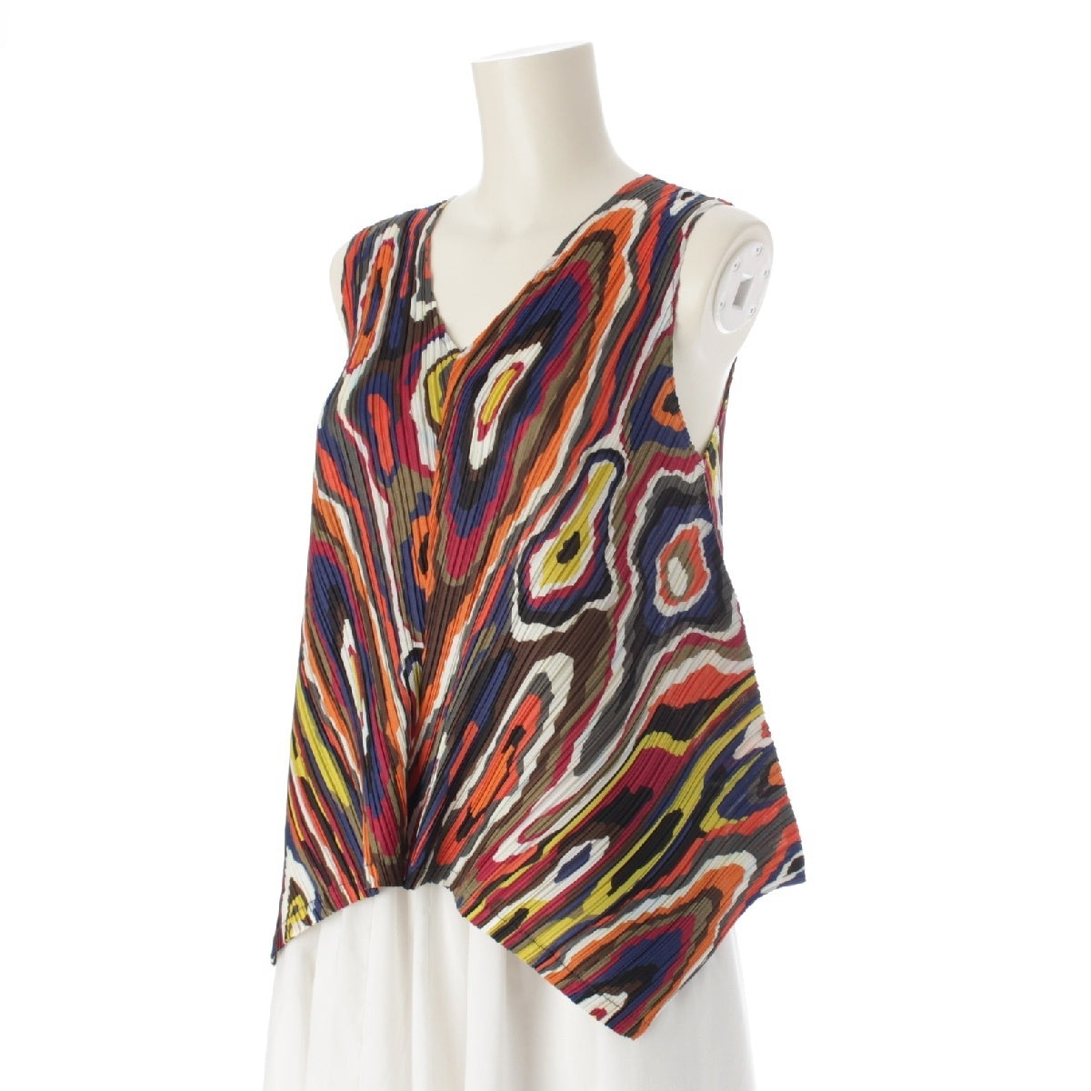 PLEATS PLEASE ISSEY BOUNCE SHIRT Diagonal Pleated Plane Wood Grain Abstract Pattern tops Sleeveless cut PP91-JK721 multicolor 3