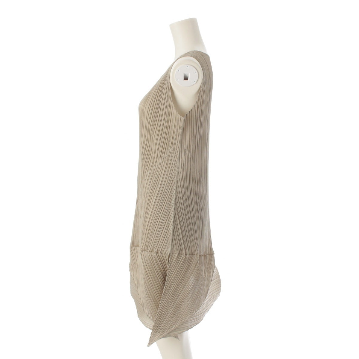 PLEATS PLEASE ISSEY  polyester Asymmetrical Sleeveless Deformed Random Pleated one piece PP71-JK208 Champagne beige 3