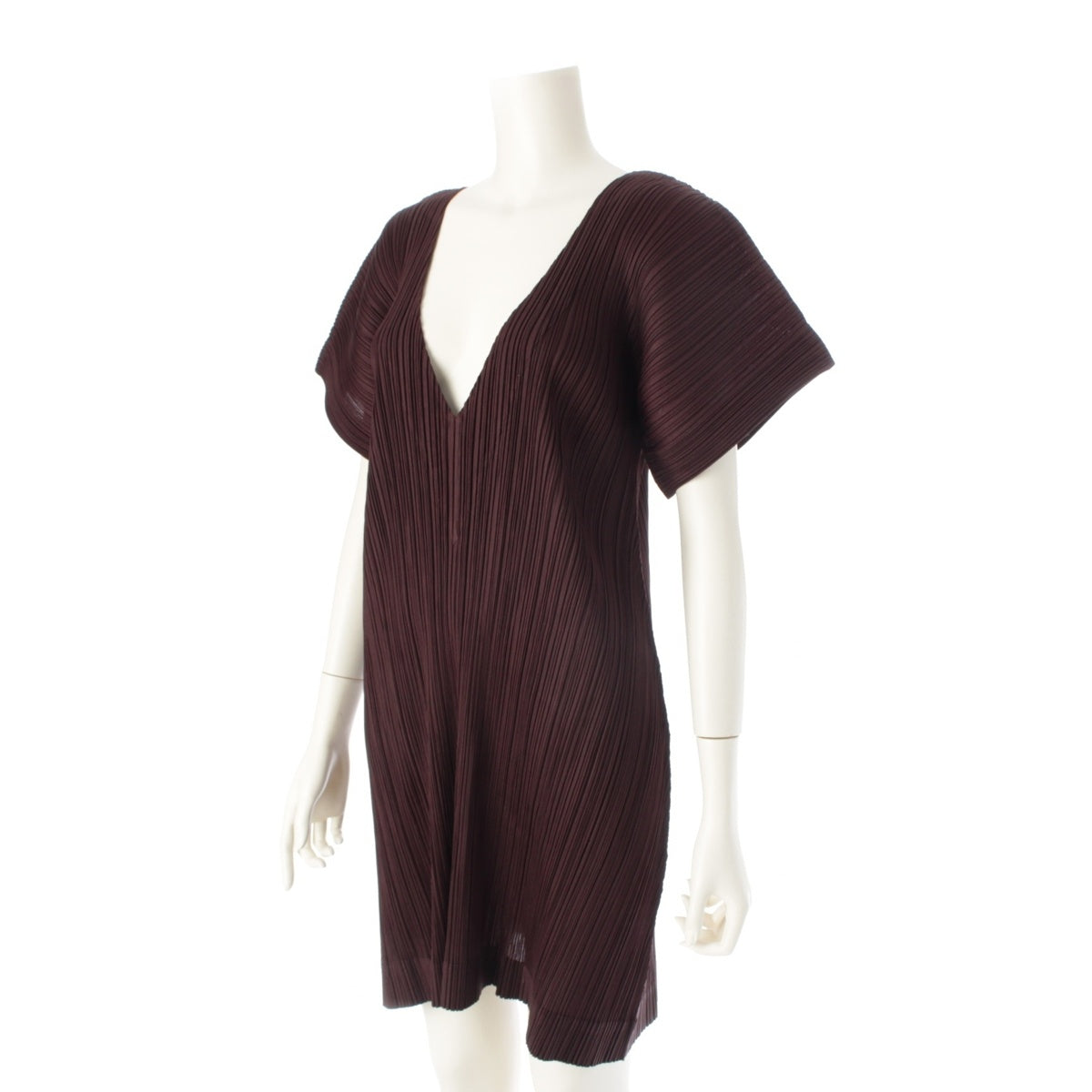 PLEATS PLEASE ISSEY  V-neck Pleated Tunic one piece Short sleeve PP83-JK182 Dark brown 4