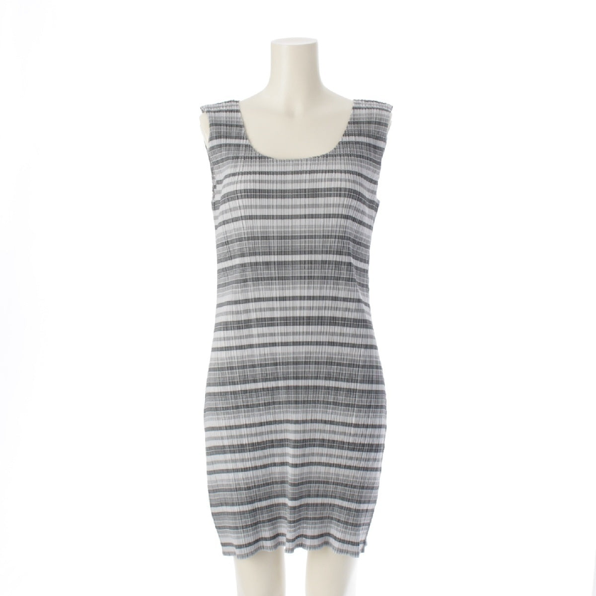 PLEATS PLEASE ISSEY  polyester Sleeveless Check Border one piece Setup Skirt Bottoms Tops PP81-JK575 White gray 4
