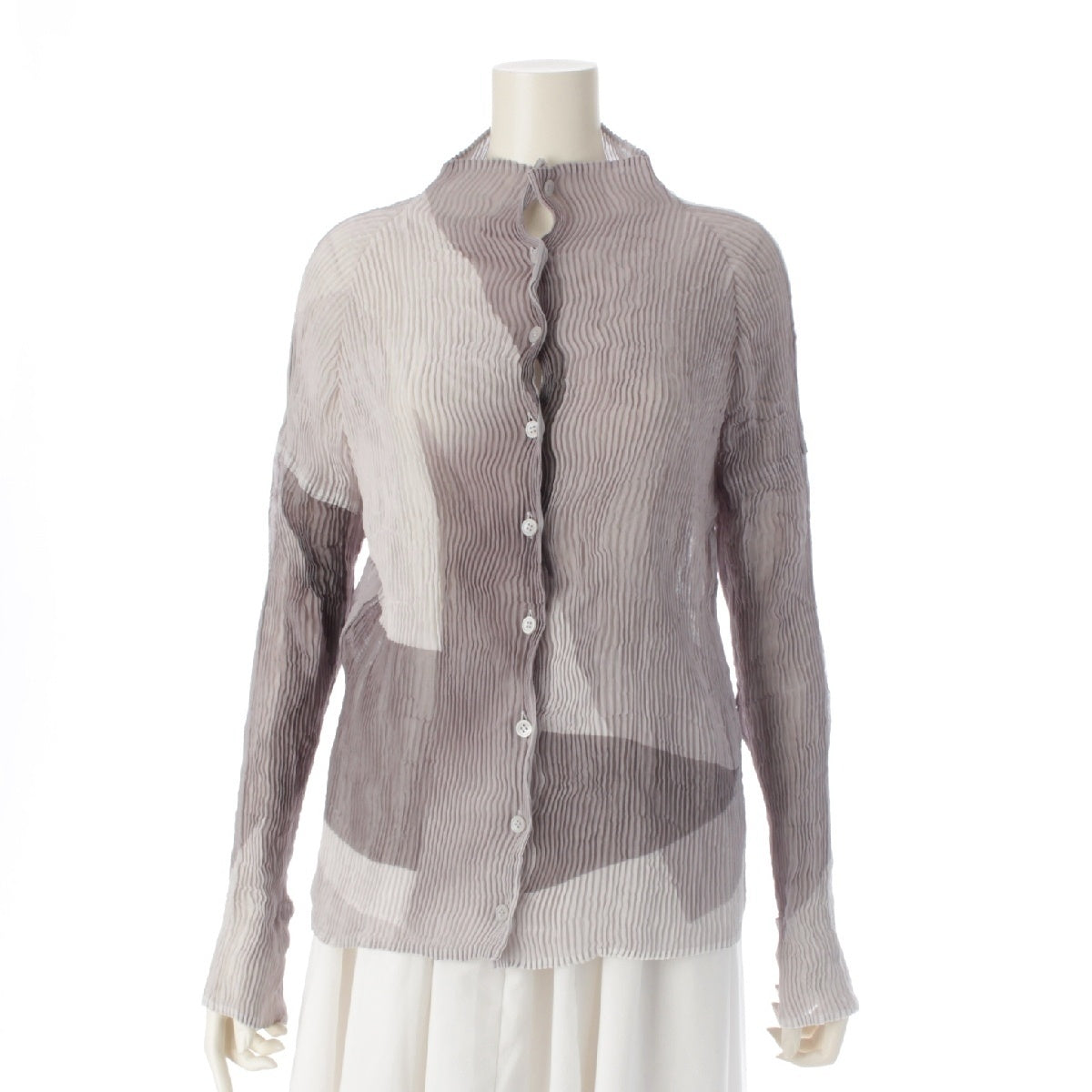 PLEATS PLEASE ISSEY  polyester High neck Long sleeves Front opening cardigan tops IM41 FJ668 Monochrome Gray Charcoal 2