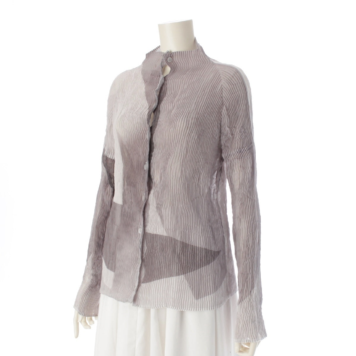 PLEATS PLEASE ISSEY  polyester High neck Long sleeves Front opening cardigan tops IM41 FJ668 Monochrome Gray Charcoal 2