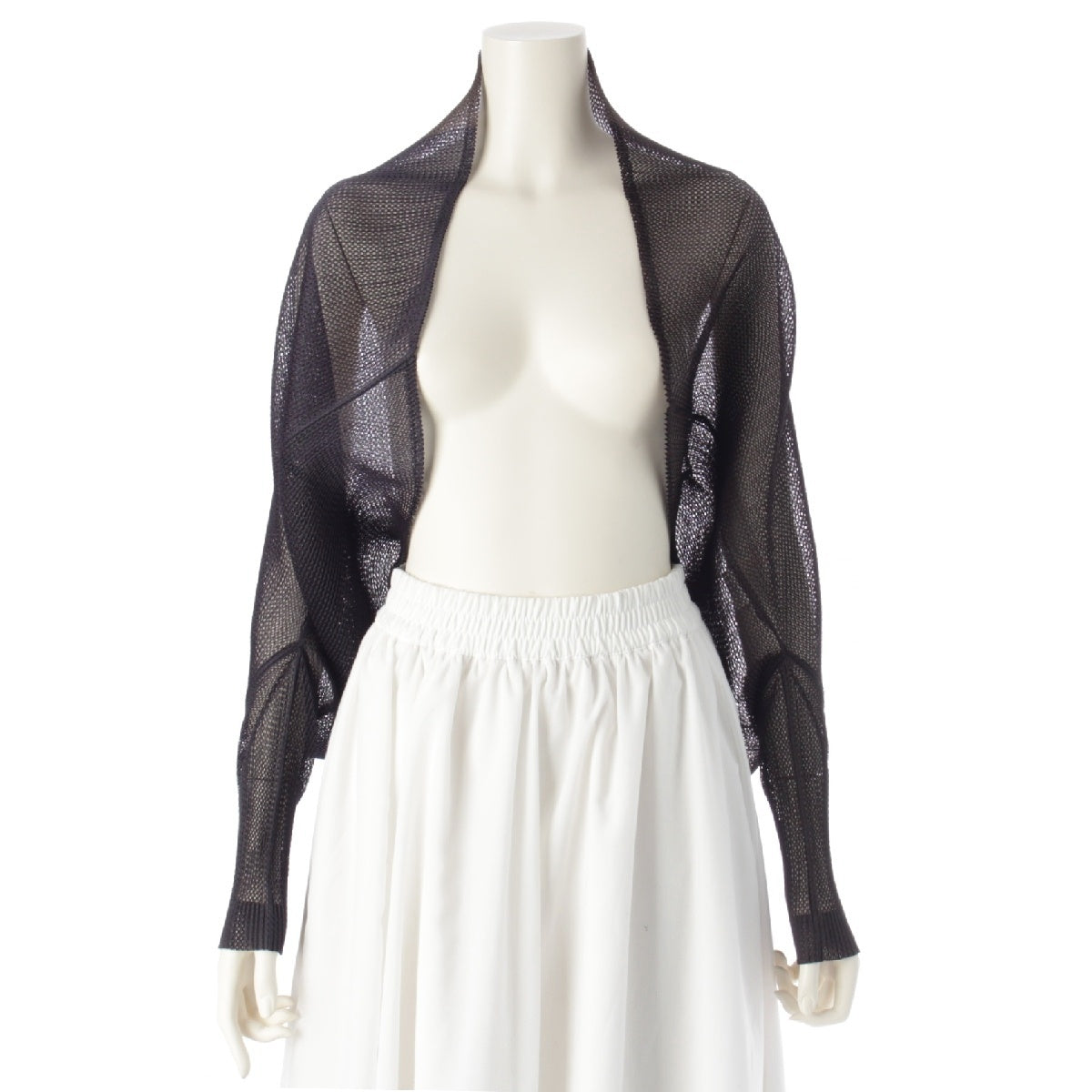 PLEATS PLEASE ISSEY  Tatami Mesh Bolero Color Block Long Sleeve cardigan tops PP61-F0262 Black Navy Charcoal