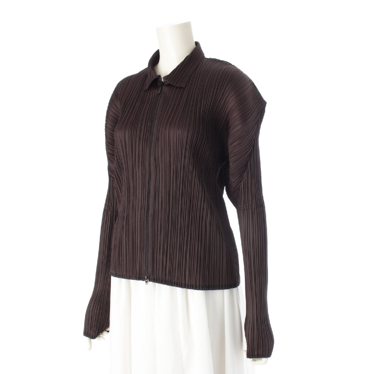 PLEATS PLEASE ISSEY  polyester Zip up Blouson Jackets Outerwear Cardigans Tops PP21-JC306 Dark brown 3