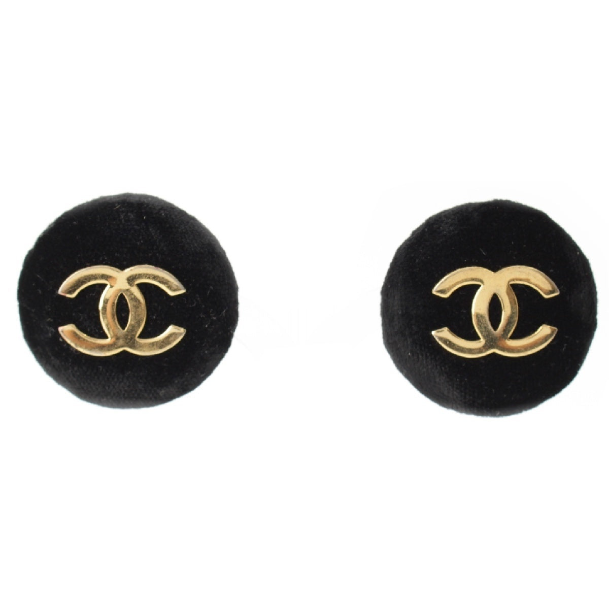 CHANEL 23 Velor Vintage COCO Mark Round Earring Pierce accessories black