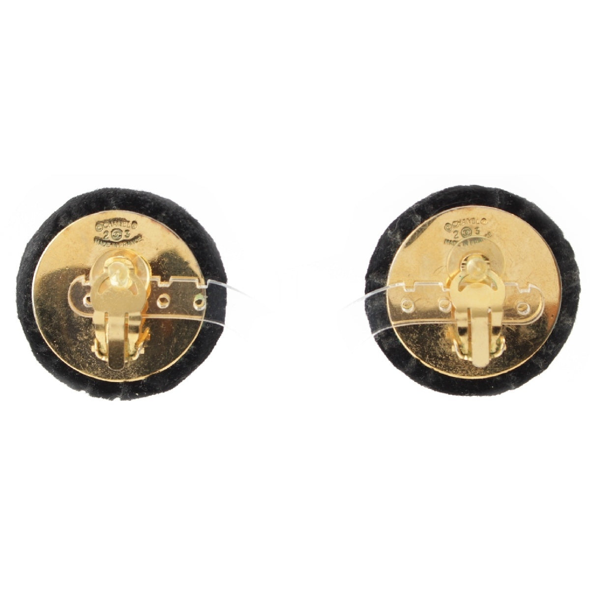 CHANEL 23 Velor Vintage COCO Mark Round Earring Pierce accessories black